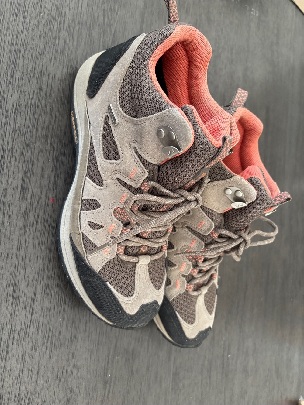 Merrell Gray and Coral Women's Trail Hiking Shoes